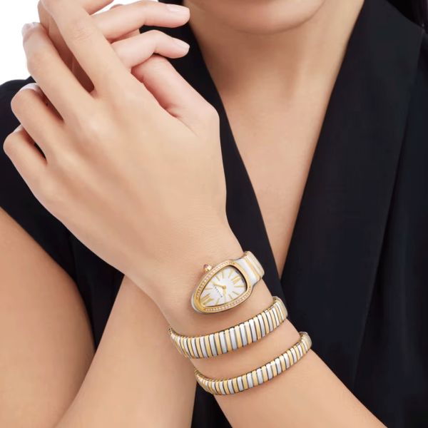 Montre Bulgari Serpenti Tubogas S quartz bracelet acier et or jaune 35 mm 103797