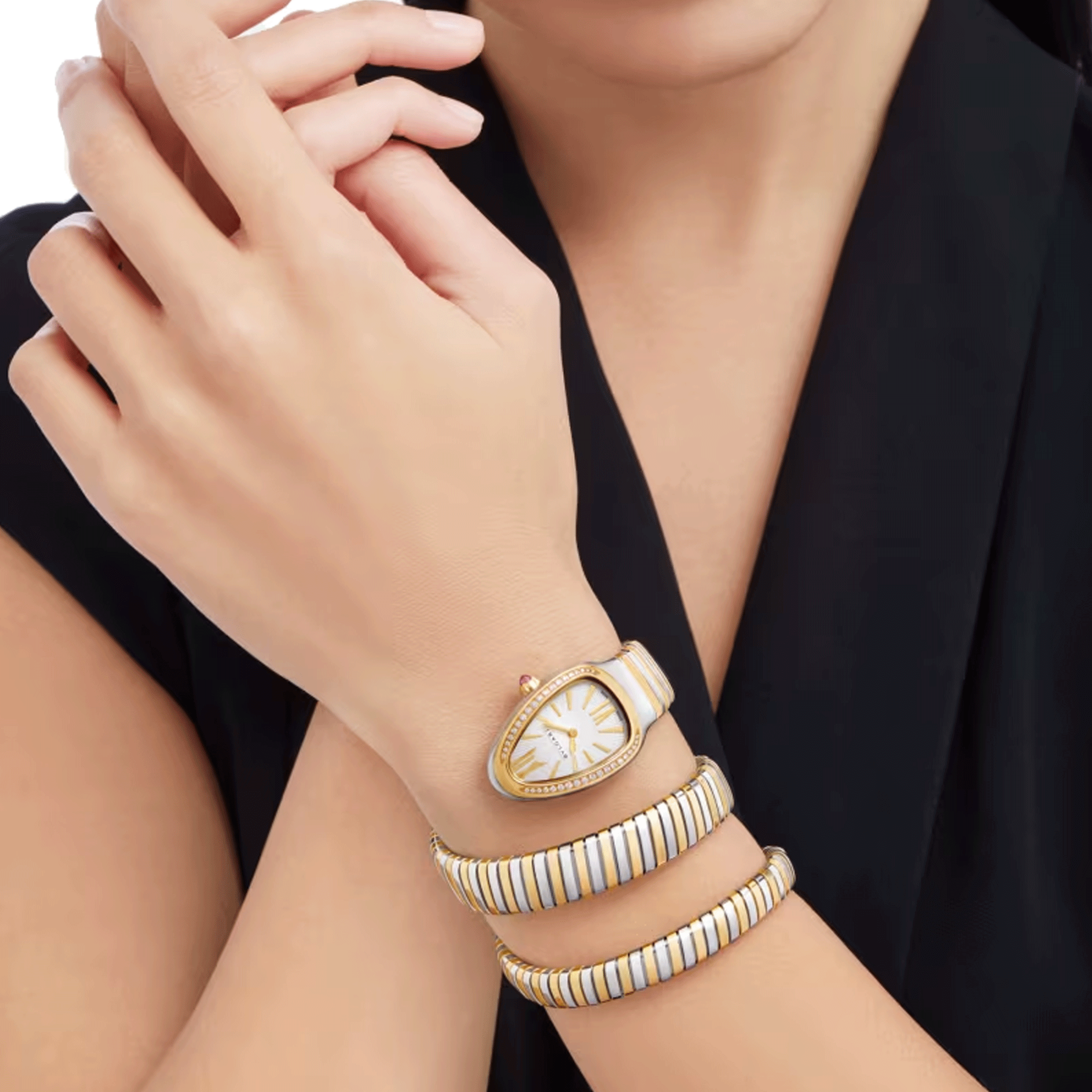 Bulgari Serpenti Tubogas S quartz watch steel and yellow gold bracelet 35 mm 103797