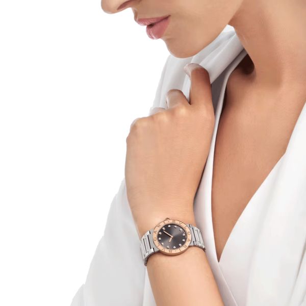Bulgari Bvlgari Bvlgari quartz watch diamond index grey dial steel bracelet 33 mm 103757