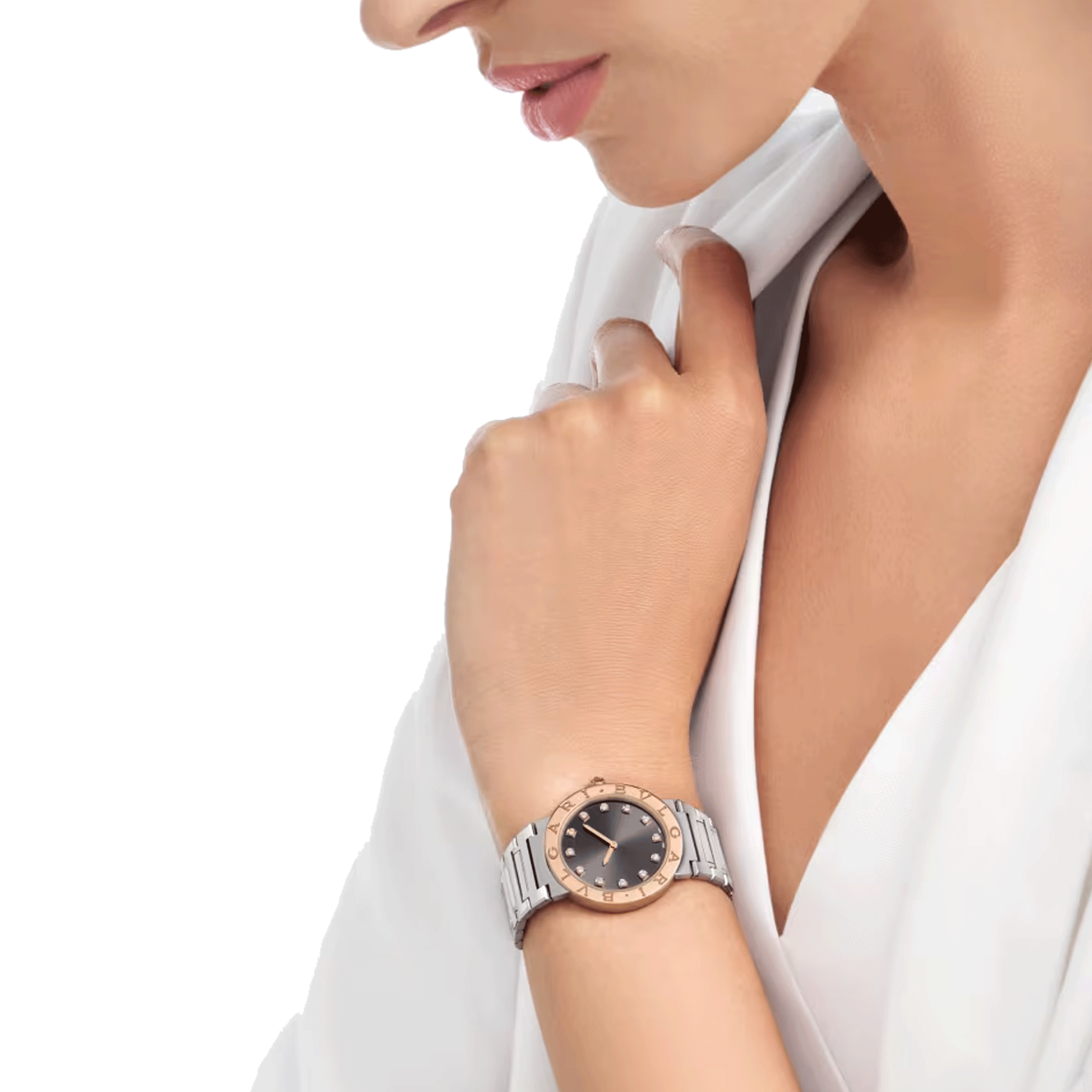 Bulgari Bvlgari Bvlgari quartz watch diamond index grey dial steel bracelet 33 mm 103757