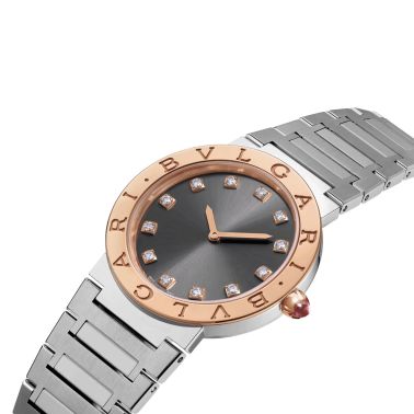 Bulgari Bvlgari Bvlgari quartz watch diamond index grey dial steel bracelet 33 mm 103757