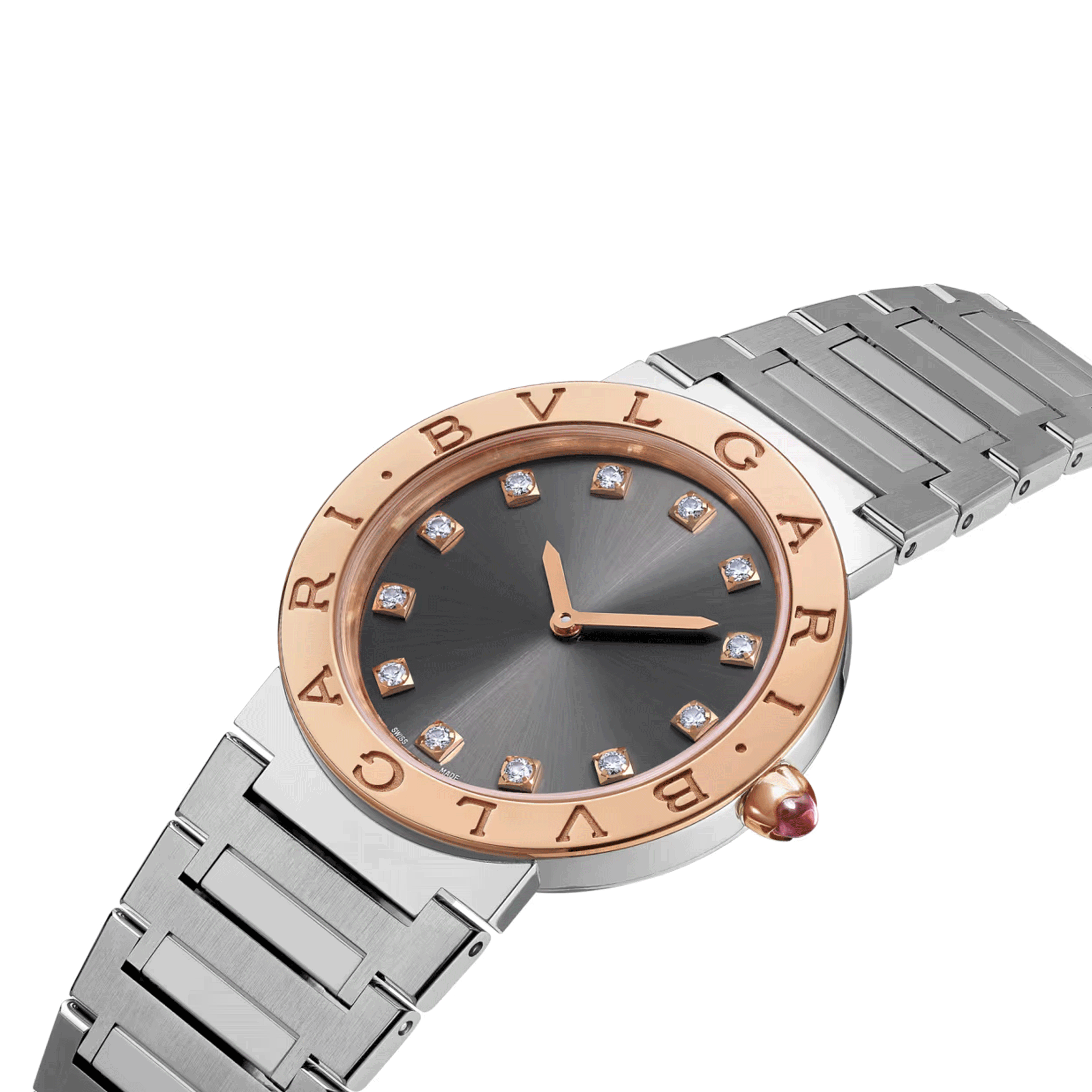 Bulgari Bvlgari Bvlgari quartz watch diamond index grey dial steel bracelet 33 mm 103757