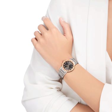 Bulgari Bvlgari Bvlgari quartz watch diamond index grey dial steel bracelet 33 mm 103757