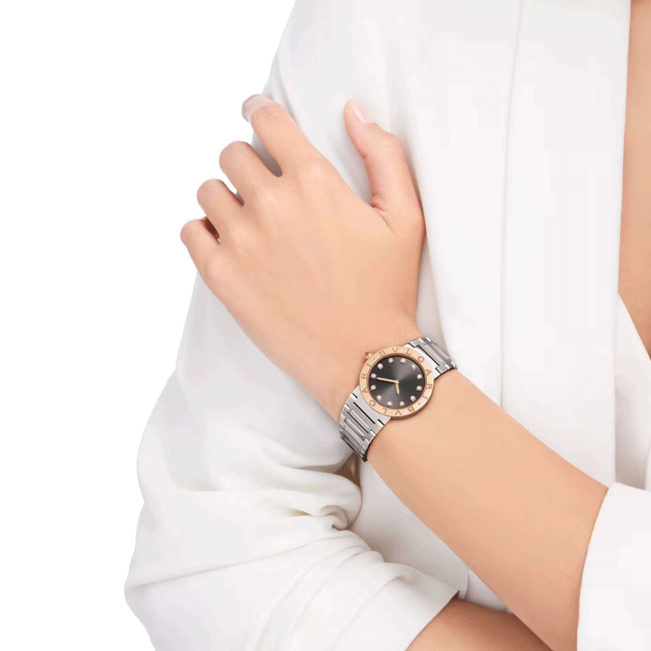 Bulgari Bvlgari Bvlgari quartz watch diamond index grey dial steel bracelet 33 mm 103757