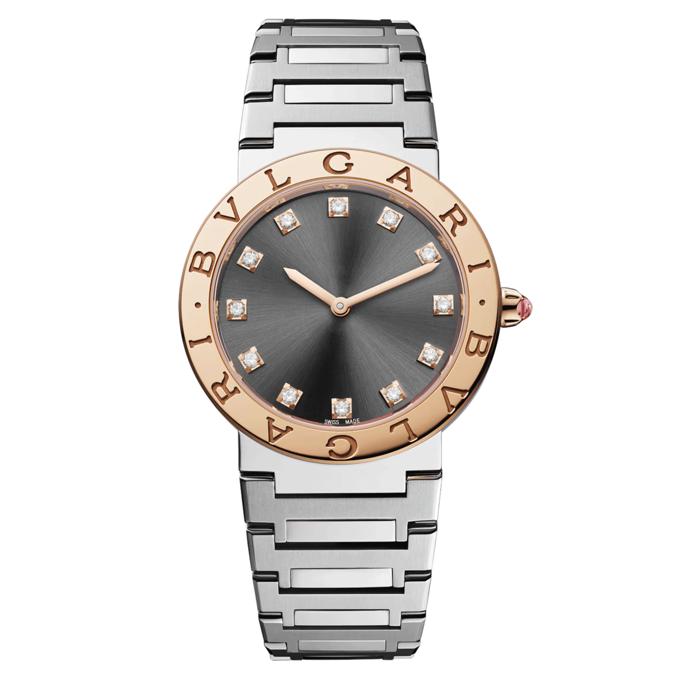 Bulgari Bvlgari Bvlgari quartz watch diamond index grey dial steel bracelet 33 mm 103757