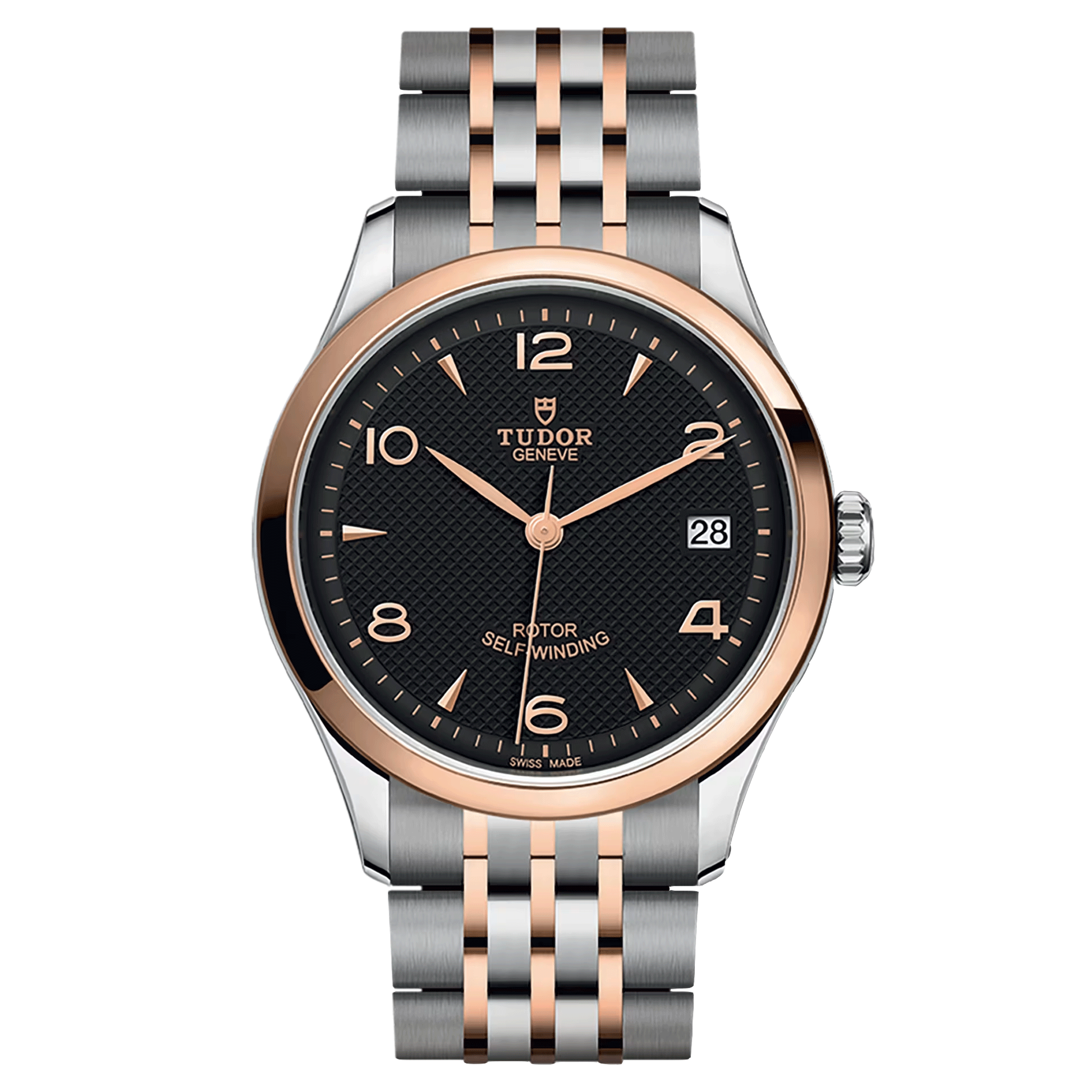 Montre Tudor 1926 automatique lunette or rose cadran noir bracelet acier et or rose 36 mm M91451-0003
