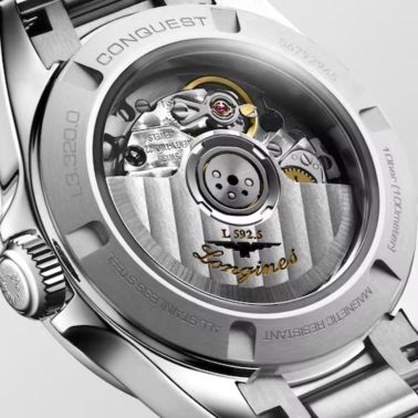 Longines Conquest automatic watch diamond markers bezel set white mother-of-pearl dial steel bracelet 30 mm