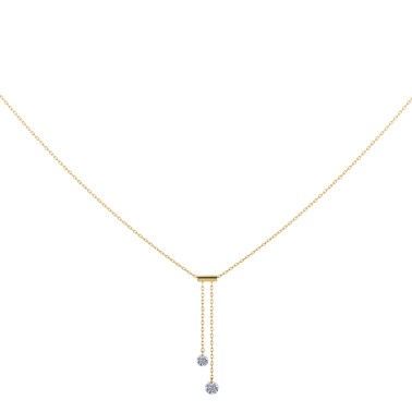 Collier Cravate La Brune et La Blonde 360° en or jaune 2 diamants taille brillant 0,20 carat - Soldat_PL