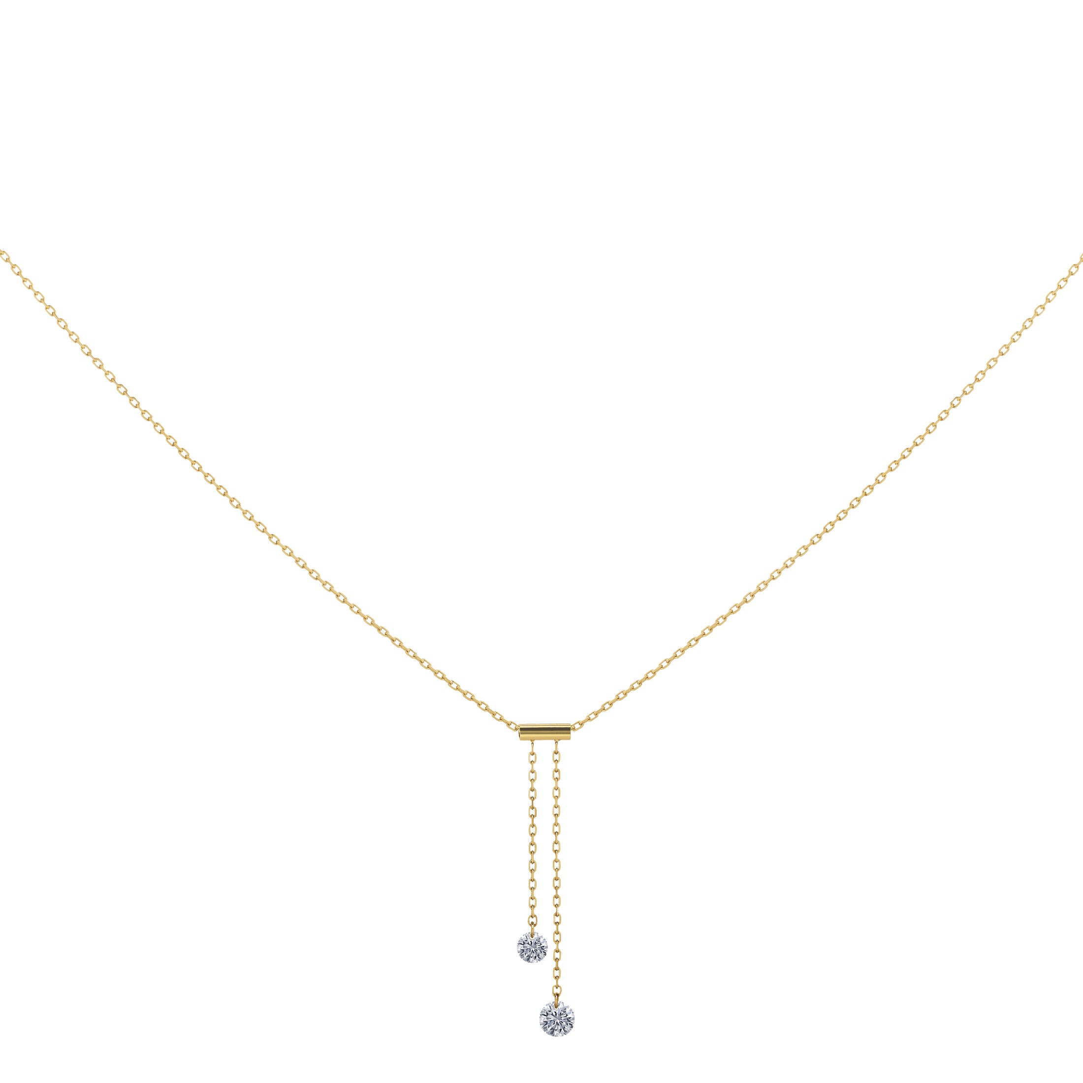 Collier Cravate La Brune et La Blonde 360° en or jaune 2 diamants taille brillant 0,20 carat - Soldat_PL