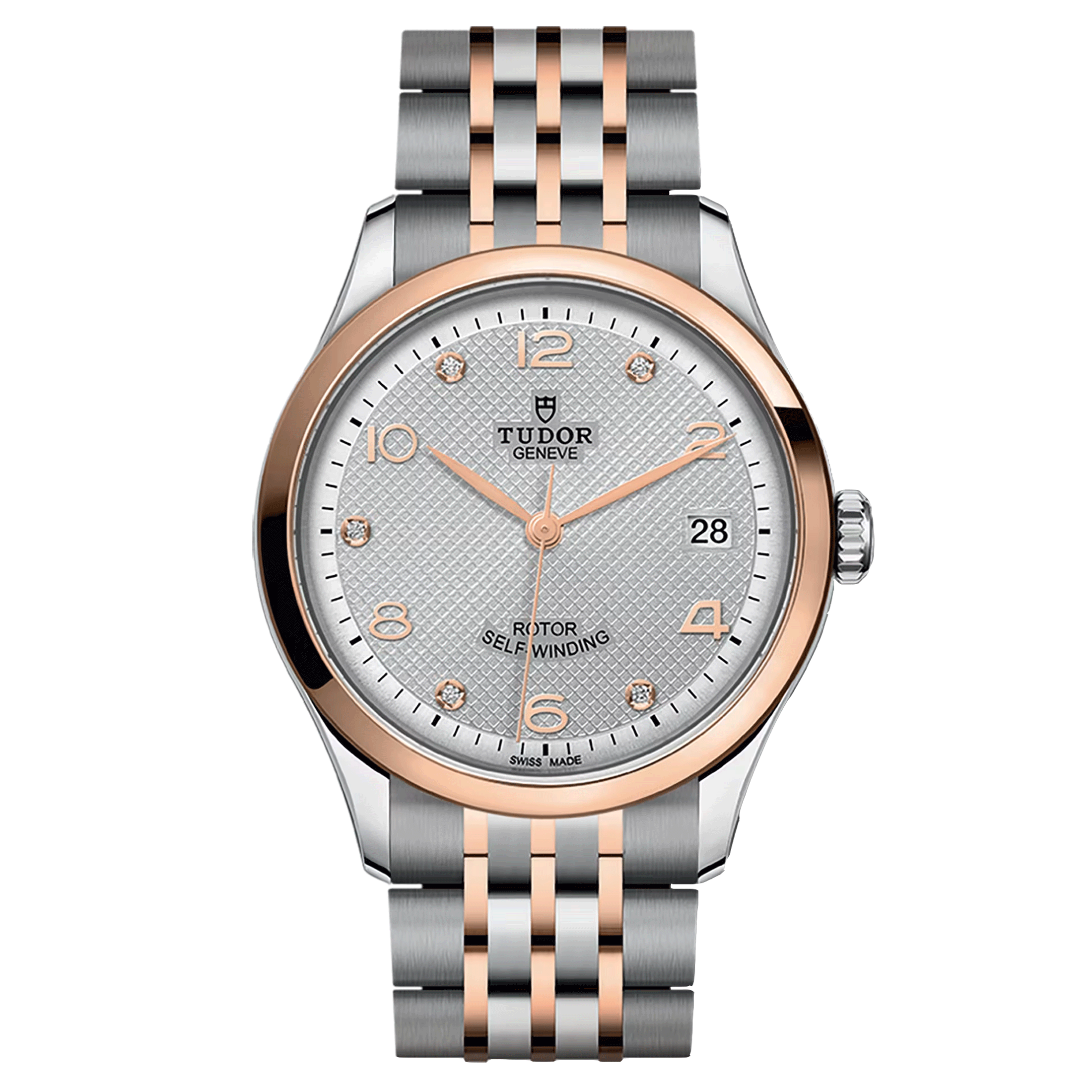 Tudor 1926 automatic watch diamond hour markers rose gold bezel silver dial steel and rose gold bracelet 36 mm M91451-0002