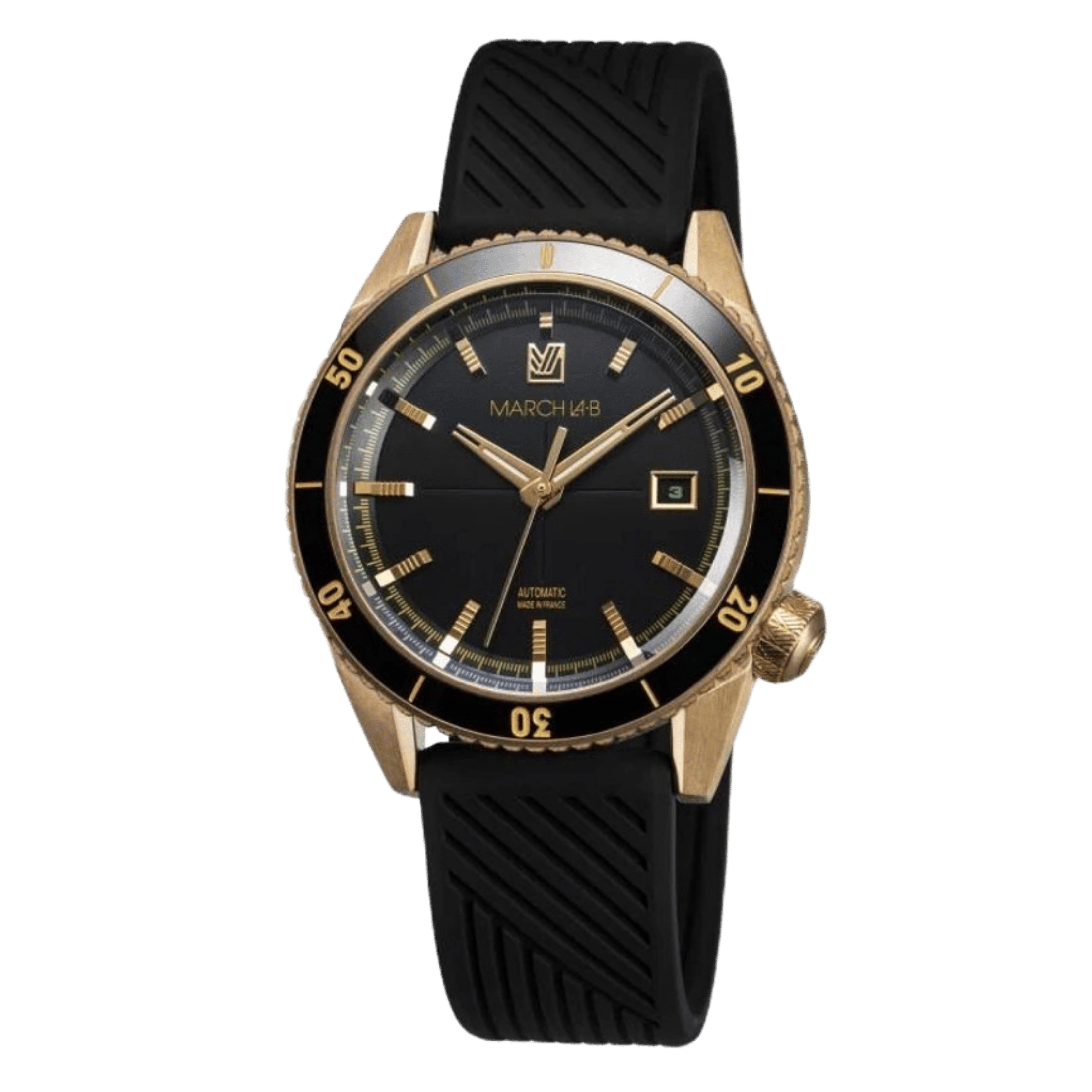 March LA.B Bonzer Bronze Automatique black silicone bracelet 41 mm