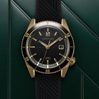 Montre March LA.B Bonzer Bronze Automatique bracelet silicone noir 41 mm