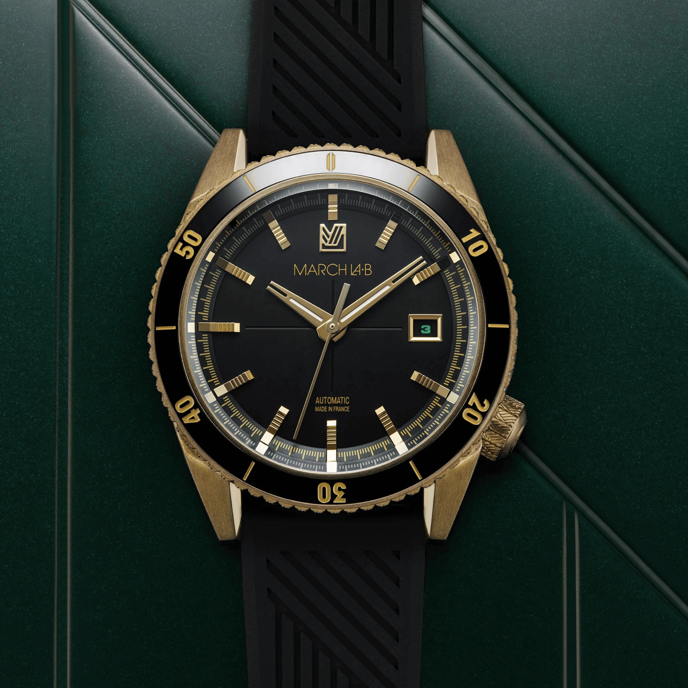 March LA.B Bonzer Bronze Automatique black silicone bracelet 41 mm