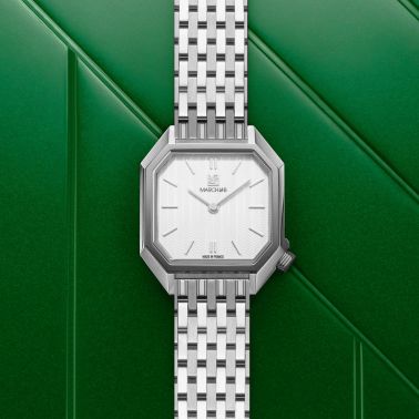 Montre March LA.B Milady Mansart Electrique Chevrons Blancs quartz bracelet acier 9 maillons 28 mm