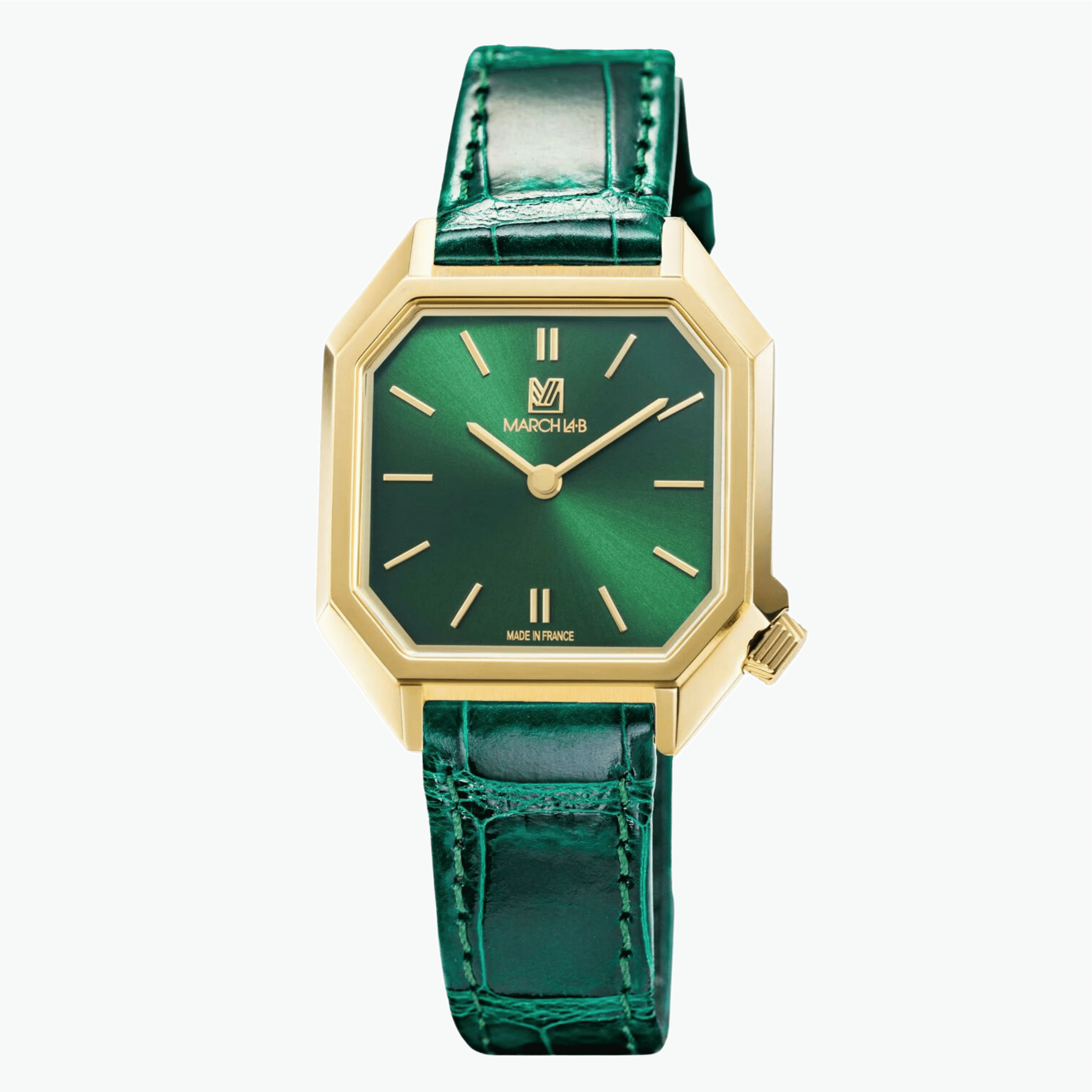 Montre March LA.B Milady Mansart Electrique Emerald quartz bracelet alligator vert 28 mm