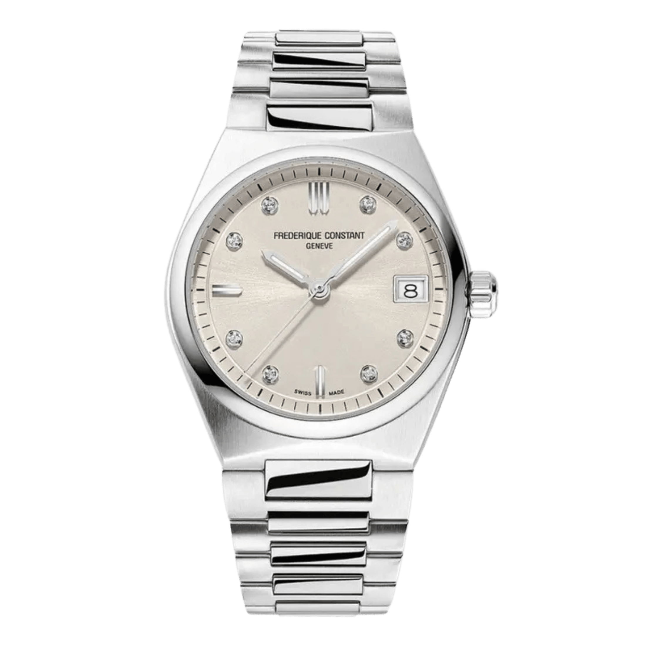 Frédérique Constant Highlife Ladies quartz beige dial with diamonds steel bracelet 31 mm