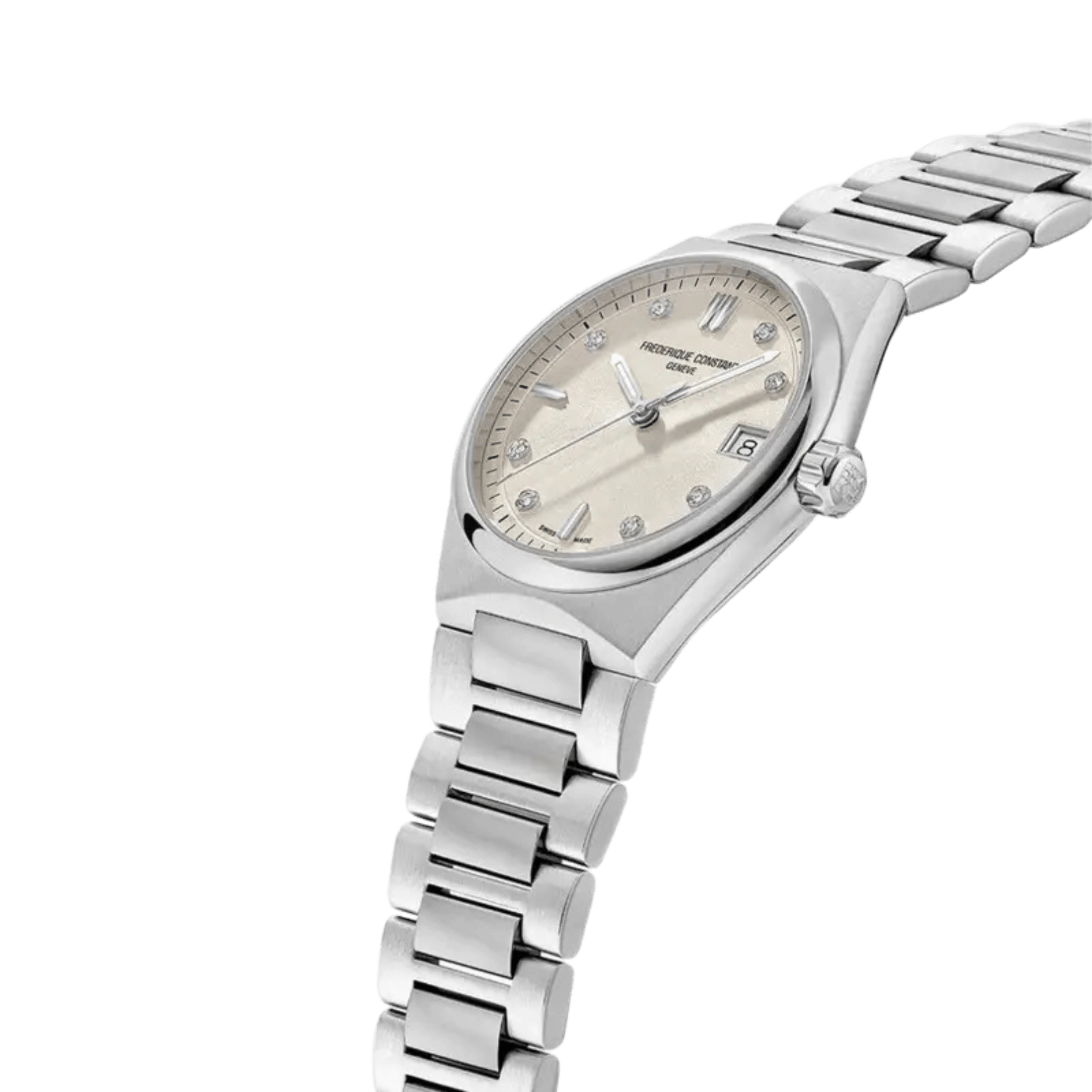 Frédérique Constant Highlife Ladies quartz beige dial with diamonds steel bracelet 31 mm