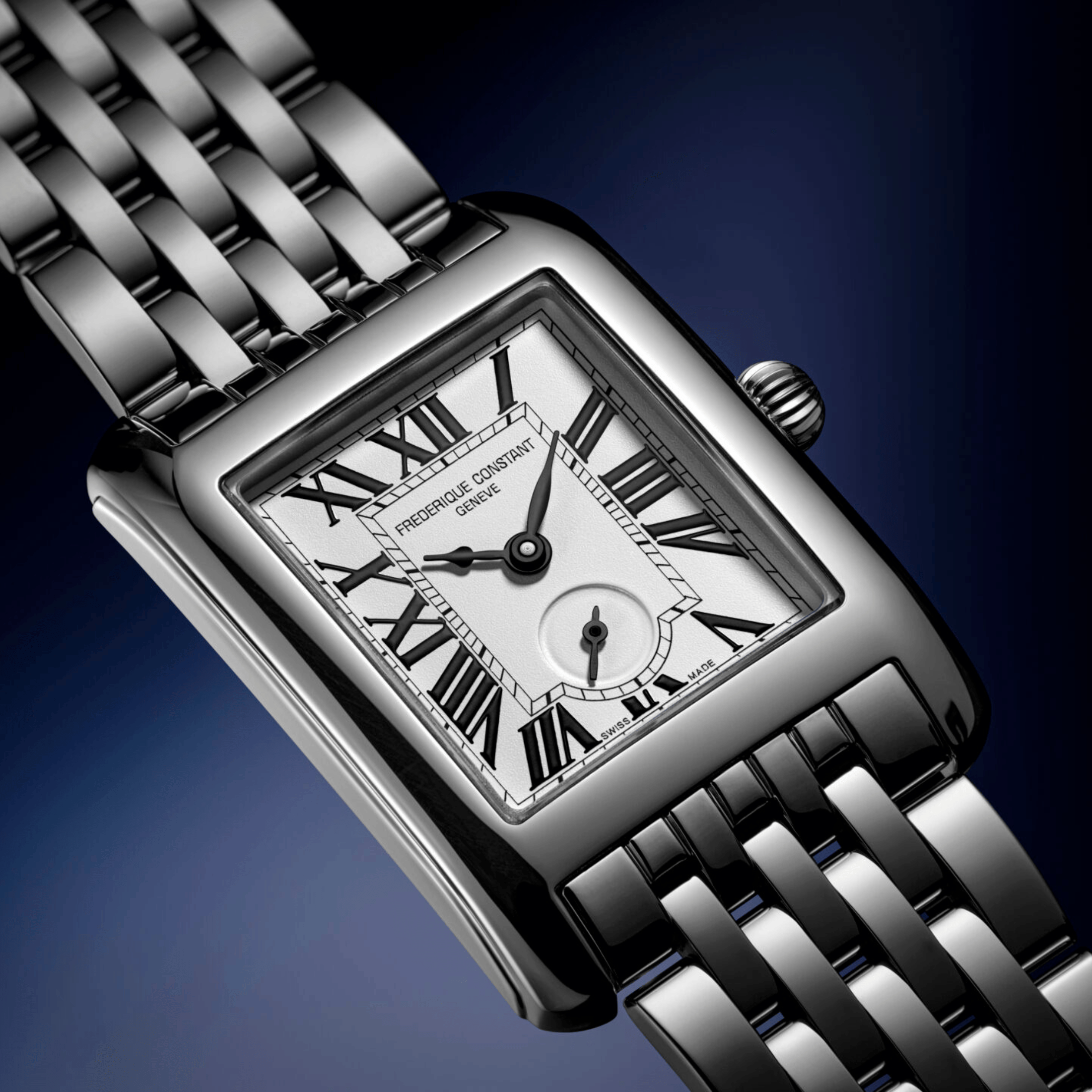 Frédérique Constant Classics Carrée Small Seconds quartz silver dial steel bracelet 36 x 25,20 mm