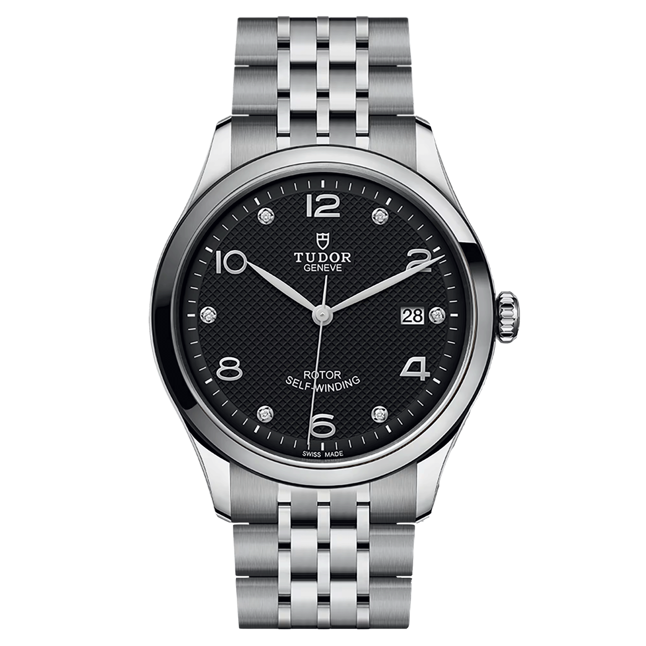 Tudor 1926 automatic watch diamond hour markers rose gold hands silver dial steel bracelet 39 mm M91550-0004