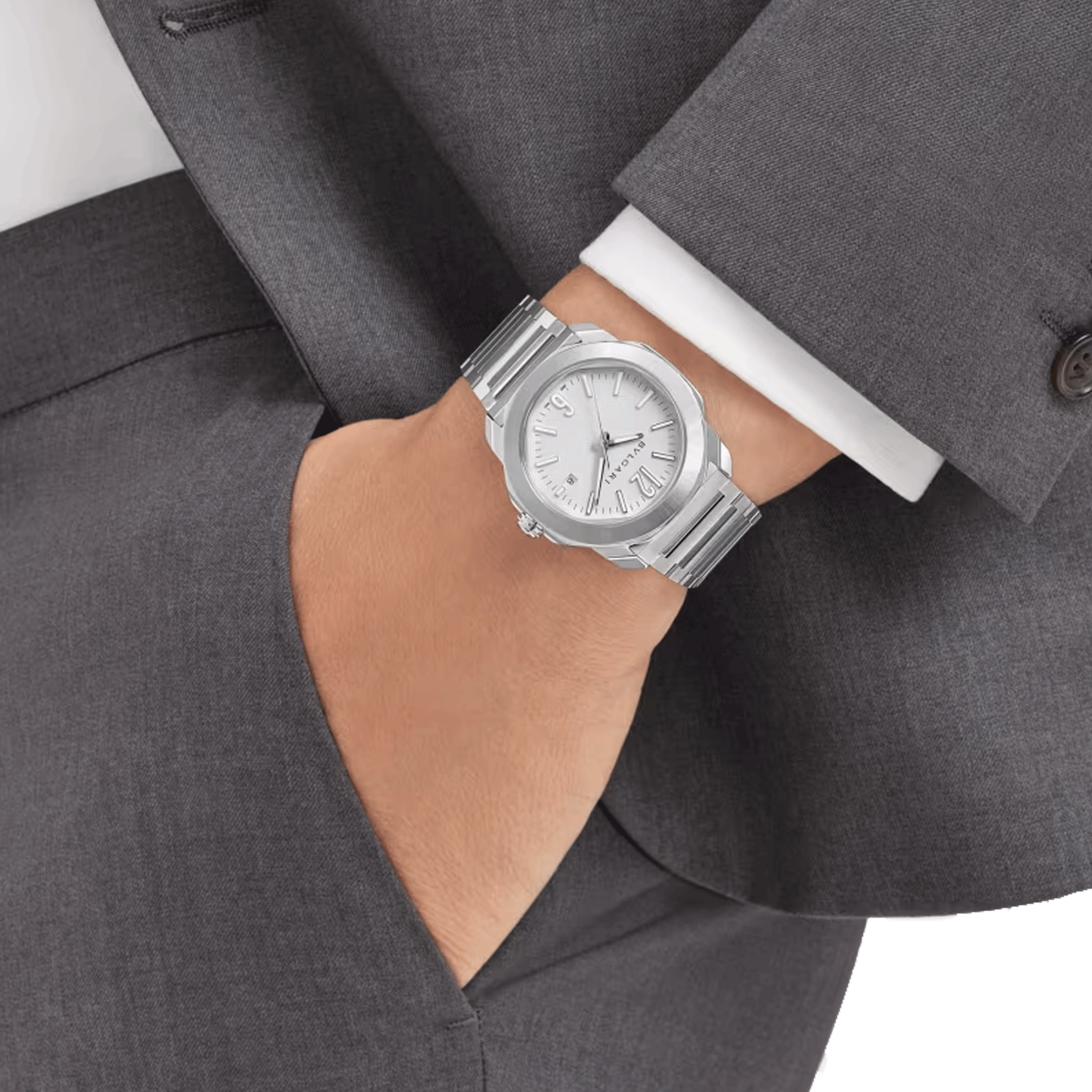 Bulgari Octo Roma automatic watch white dial steel bracelet 41 mm 103738