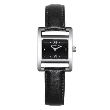 Montre Herbelin V Avenue quartz cadran noir bracelet cuir noir 23,4 x 19 mm