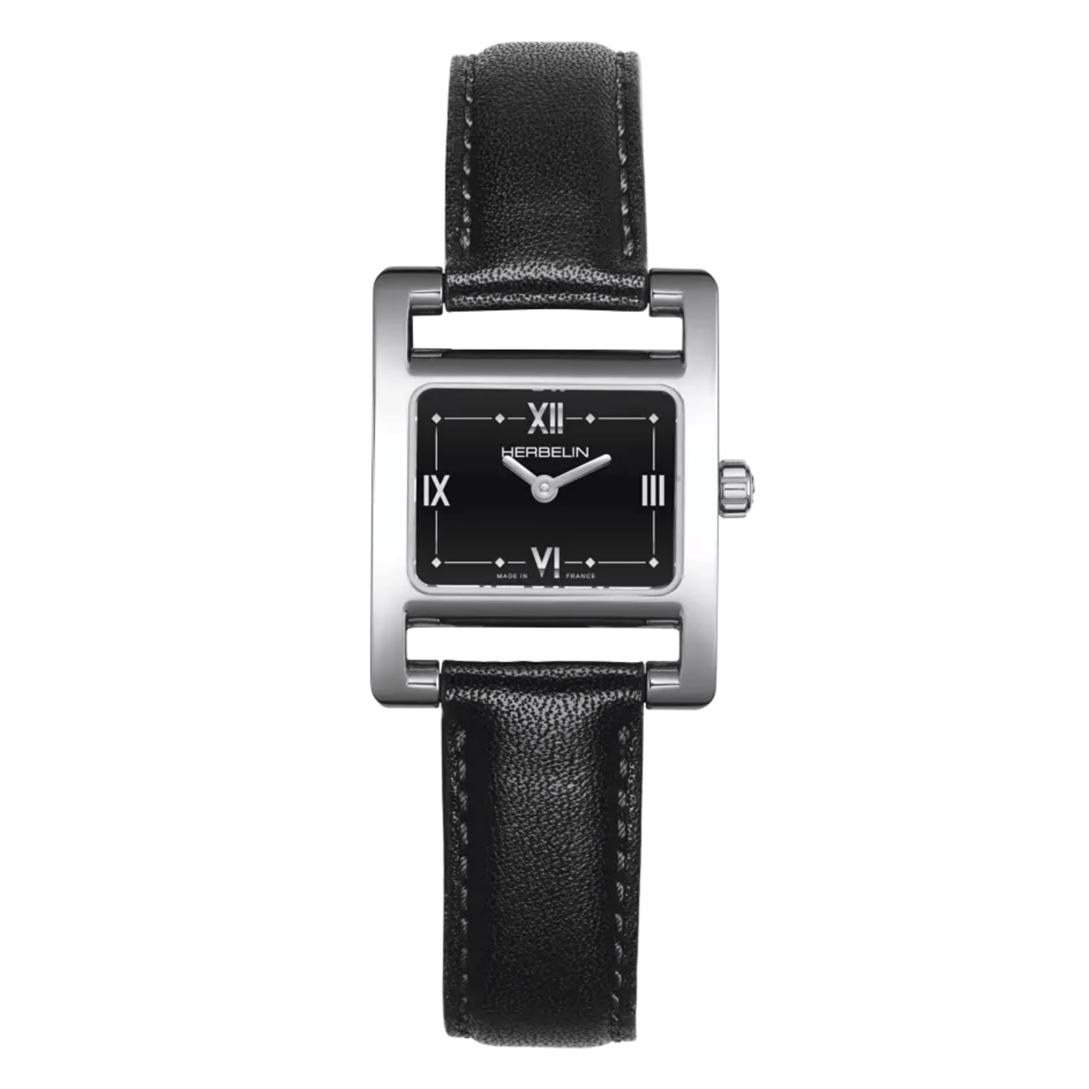 Montre Herbelin V Avenue quartz cadran noir bracelet cuir noir 23,4 x 19 mm