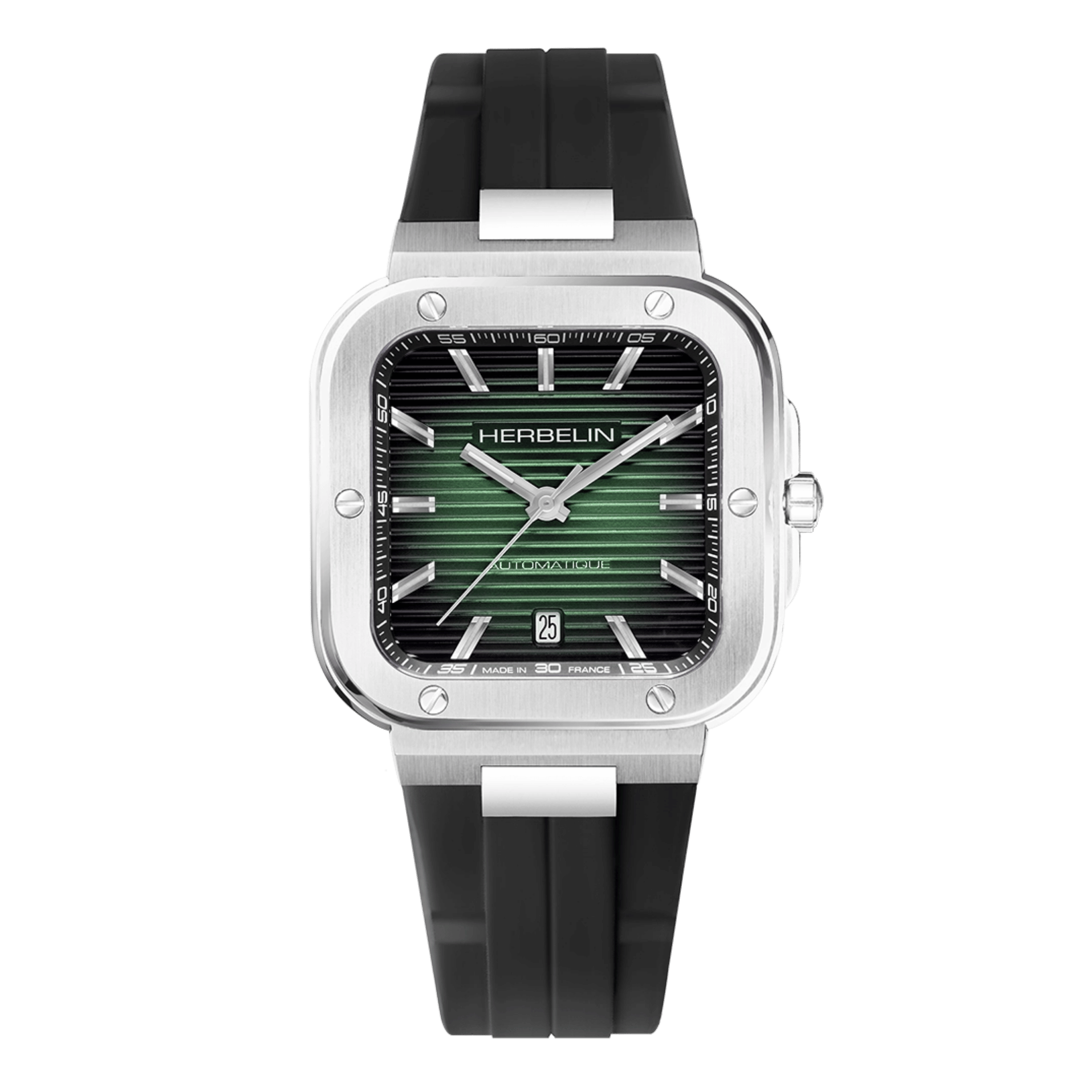 Montre Herbelin Cap Camarat Square Automatique cadran vert bracelet caoutchouc 39 x 39 mm