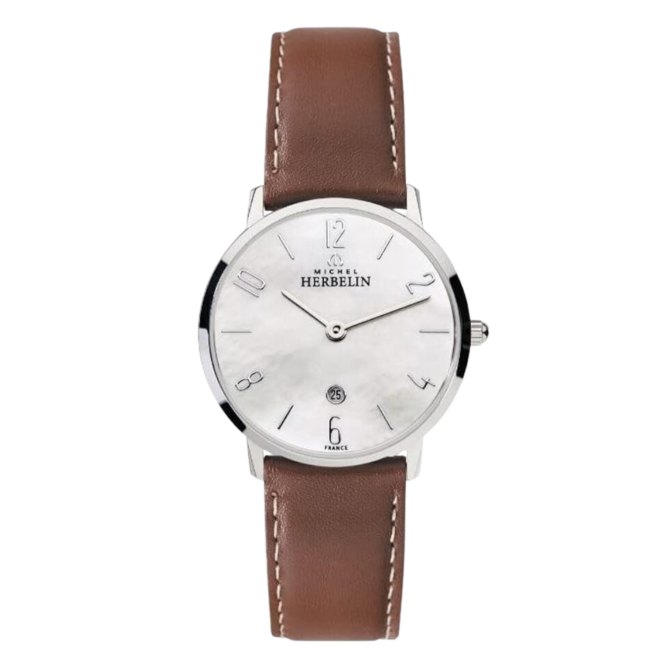 Michel Herbelin City Lady quartz white mother-of-pearl dial leather strap 30,5 mm