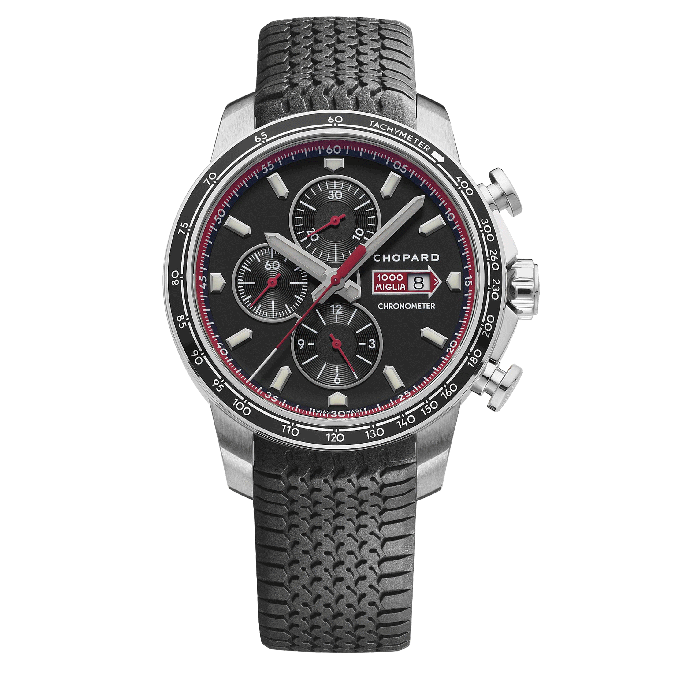 Montre Chopard Mille Miglia GTS Chronographe automatique cadran noir bracelet caoutchouc noir 44 mm 168571-3001
