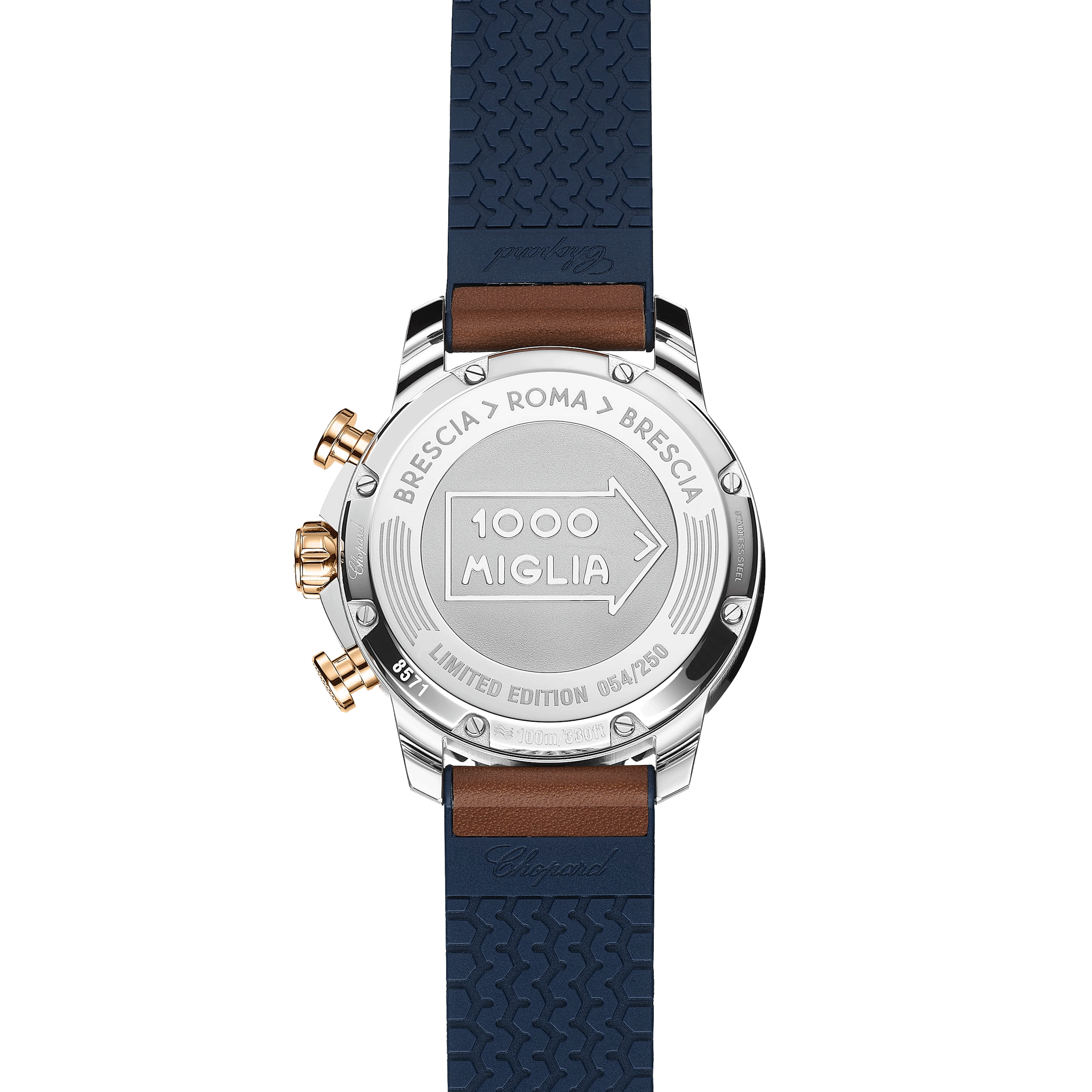 Montre Chopard Mille Miglia Chronographe Race Edition Or Rose automatique cadran gris bracelet cuir marron 44 mm 168571-6004