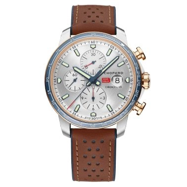 Chopard Mille Miglia Chronographe Race Edition Rose gold automatic watch grey dial brown leather strap 44 mm 168571-6004