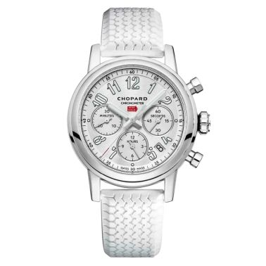 Chopard Mille Miglia automatic chronograph watch silver dial white rubber strap 39 mm 168588-3001