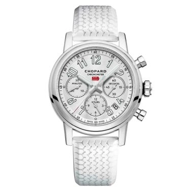 Chopard Mille Miglia automatic chronograph watch silver dial white rubber strap 39 mm 168588-3001