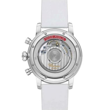 Montre Chopard Mille Miglia Chronographe automatique cadran argent bracelet caoutchouc blanc 39 mm 168588-3001