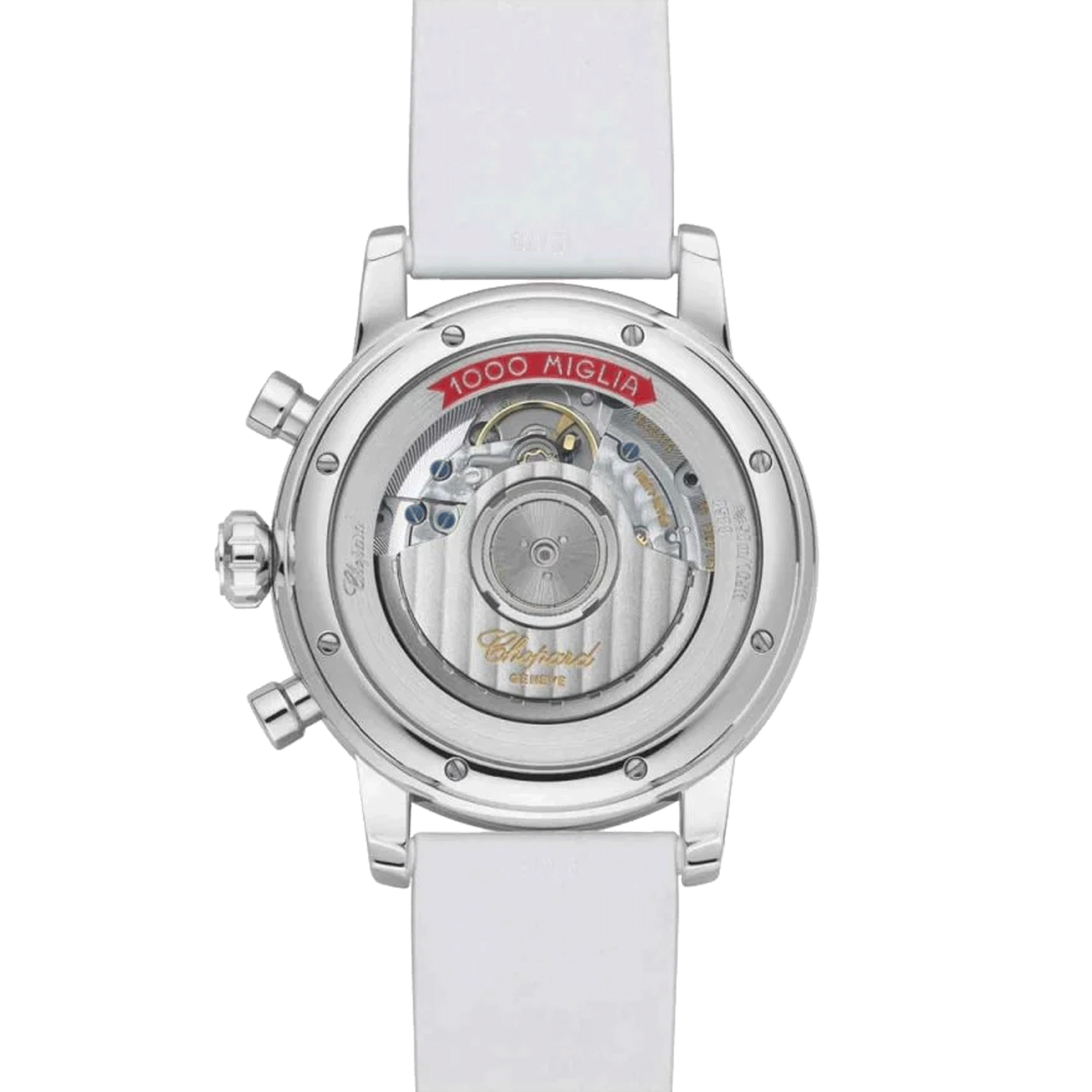 Montre Chopard Mille Miglia Chronographe automatique cadran argent bracelet caoutchouc blanc 39 mm 168588-3001