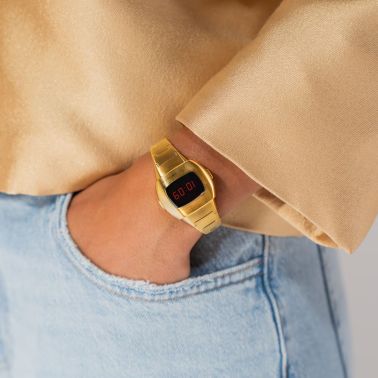 Montre Hamilton PSR 74 Digital quartz PVD or jaune affichage LCD et Oled rouge