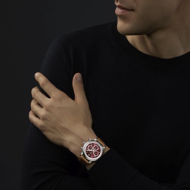 Montre Chopard Mille Miglia Classic Chronographe automatique cadran rouge bracelet cuir brun 40,5 mm 168619-3003