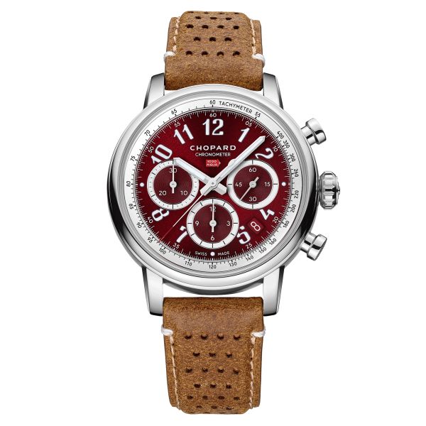 Montre Chopard Mille Miglia Classic Chronographe automatique cadran rouge bracelet cuir brun 40,5 mm 168619-3003