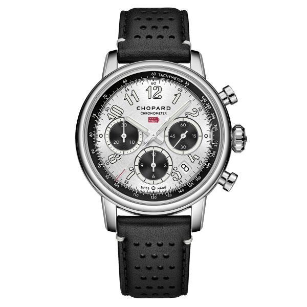 Montre Chopard Mille Miglia Classic Chronographe automatique cadran argent bracelet cuir noir 40,5 mm 168619-3005