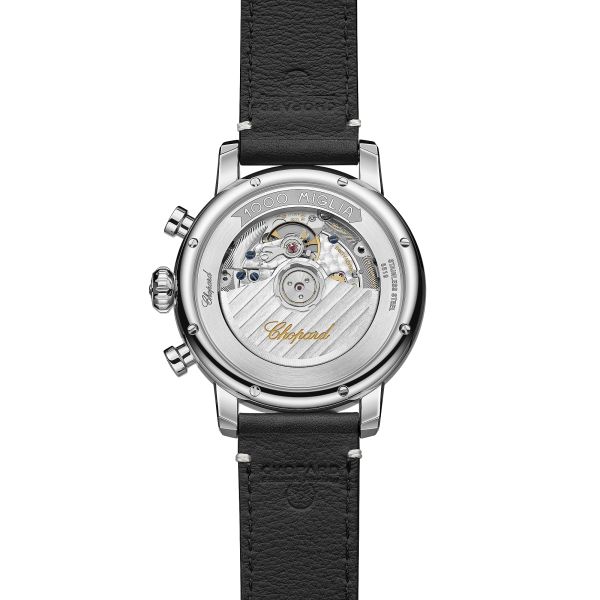 Chopard Mille Miglia Classic automatic chronograph watch silver dial black leather strap 40.5 mm 168619-3005