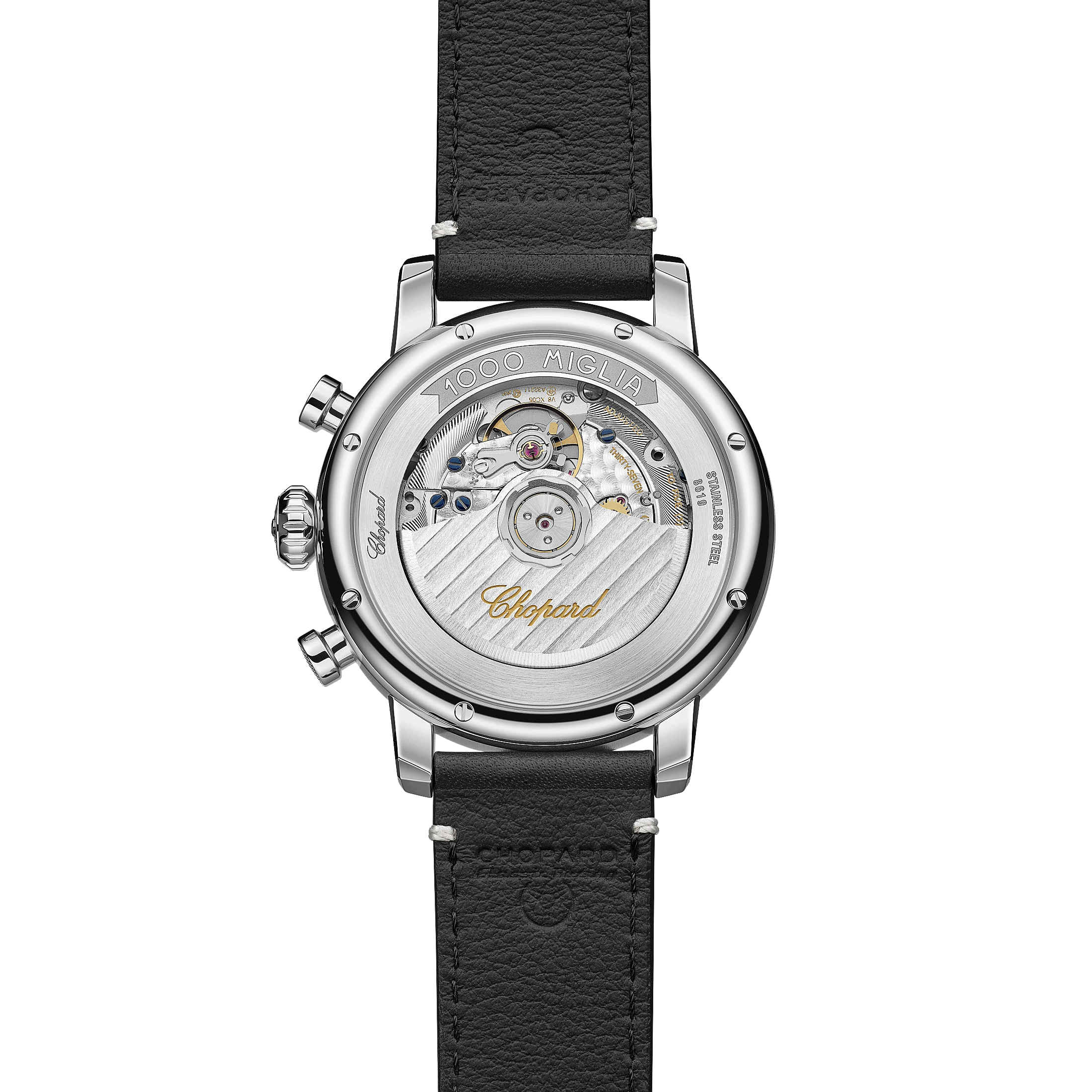 Chopard Mille Miglia Classic automatic chronograph watch silver dial black leather strap 40.5 mm 168619-3005