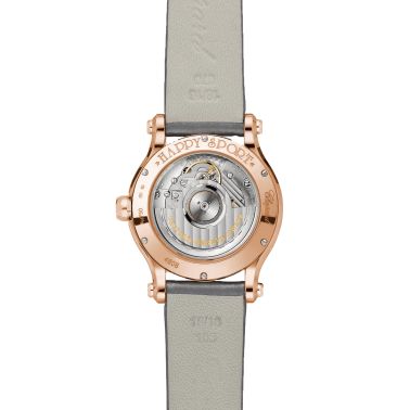 Chopard Happy Sport Rose Gold automatic watch grey dial grey leather strap 36 mm 274808-5012