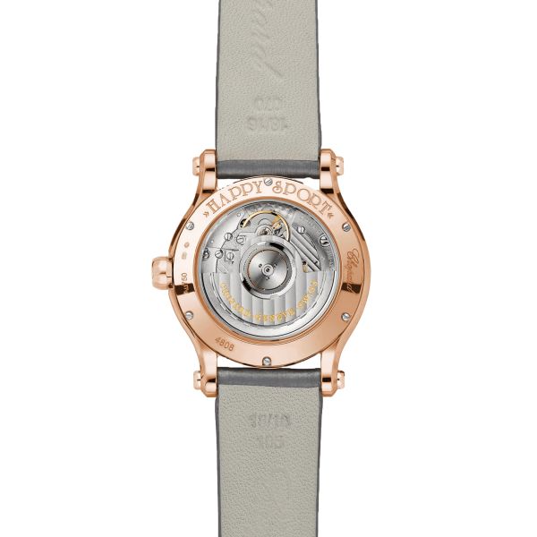 Montre Chopard Happy Sport Or Rose automatique cadran gris bracelet cuir gris 36 mm 274808-5012