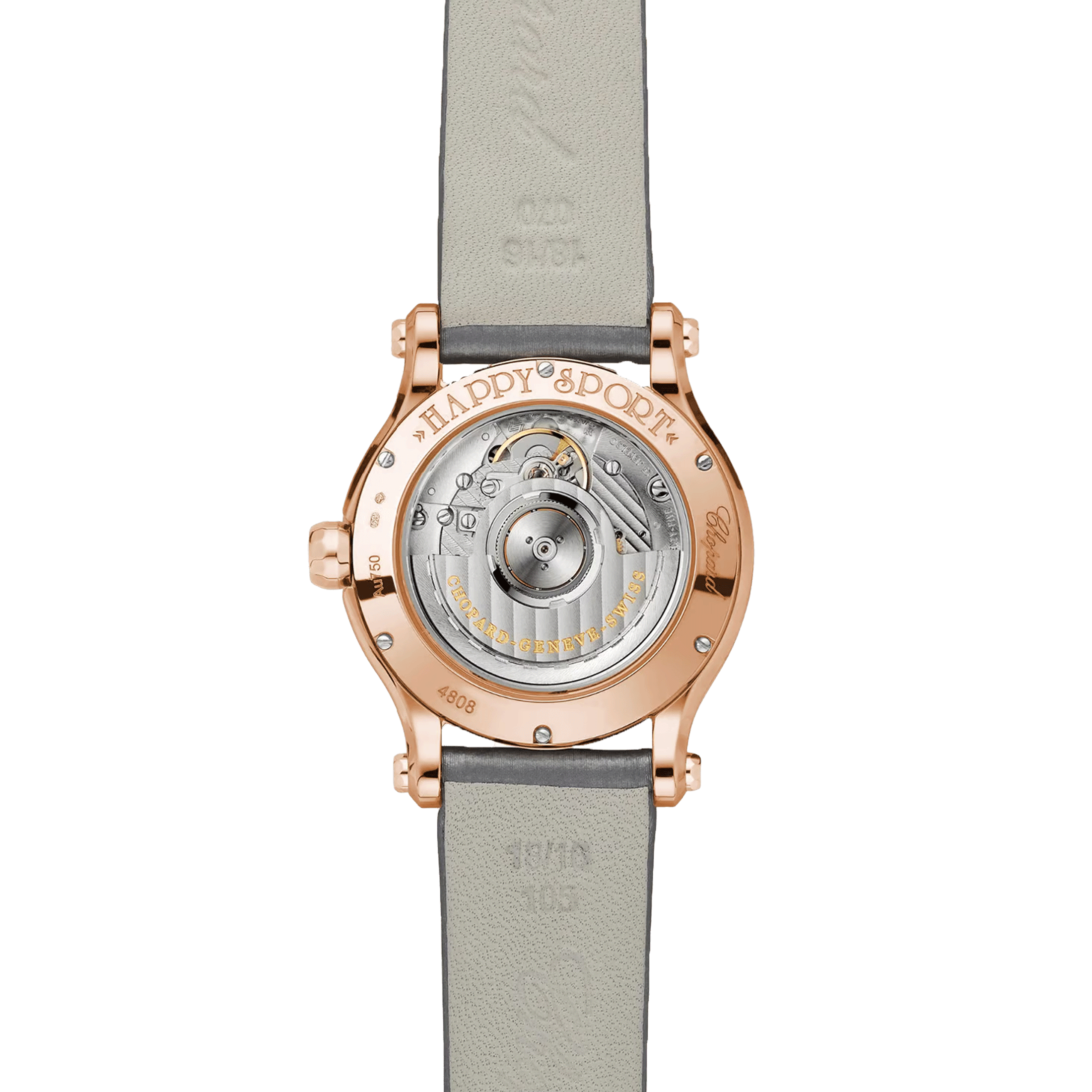 Montre Chopard Happy Sport Or Rose automatique cadran gris bracelet cuir gris 36 mm 274808-5012