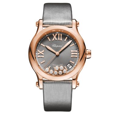 Chopard Happy Sport Rose Gold automatic watch grey dial grey leather strap 36 mm 274808-5012