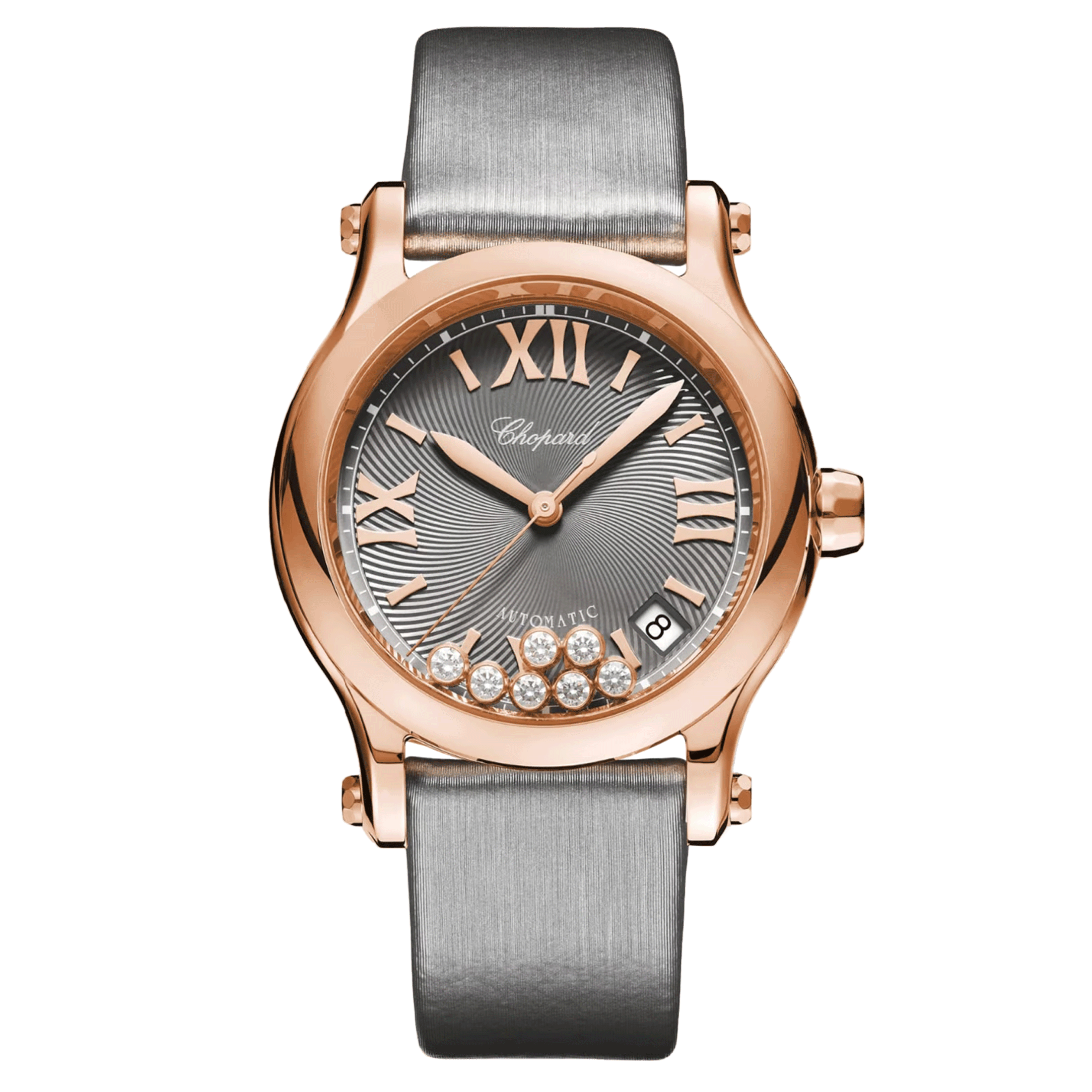 Montre Chopard Happy Sport Or Rose automatique cadran gris bracelet cuir gris 36 mm 274808-5012