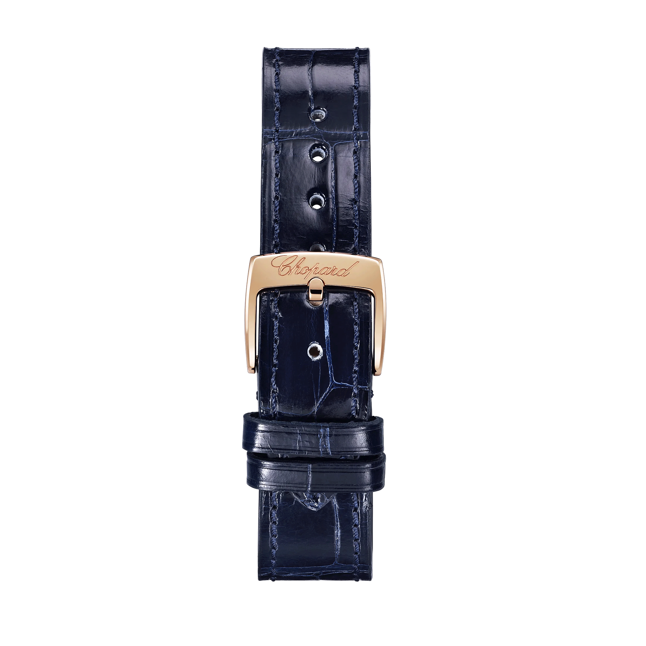 Montre Chopard Happy Sport Or Rose automatique cadran argent bracelet cuir bleu 33 mm 275378-5001