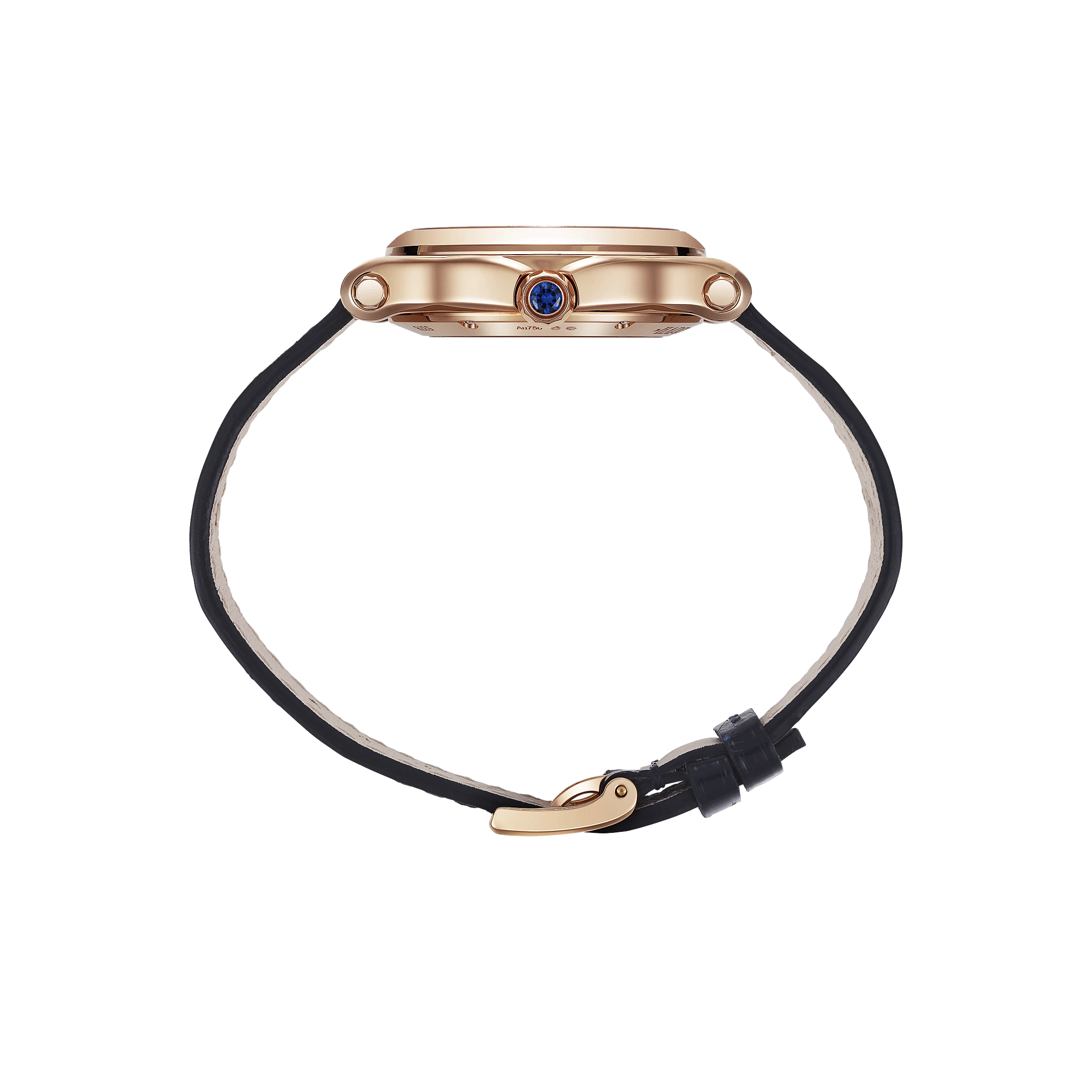 Montre Chopard Happy Sport Or Rose automatique cadran argent bracelet cuir bleu 33 mm 275378-5001