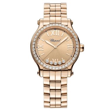 Chopard Happy Sport Rose Gold automatic watch bezel set with gold dial rose gold bracelet 33 mm 275378-5009