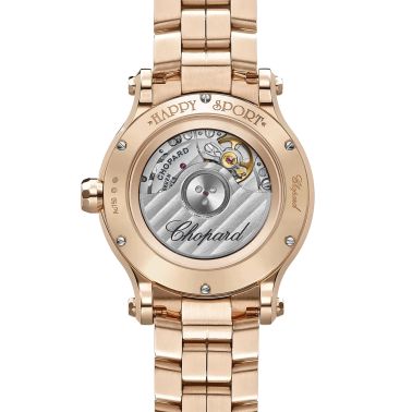 Montre Chopard Happy Sport Or Rose automatique lunette sertie cadran doré bracelet or rose 33 mm 275378-5009